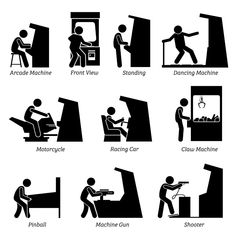 black and white silhouettes of people working in different ways stock photo - all images are on separate layers