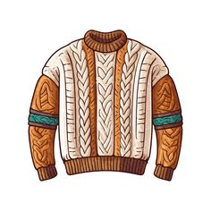 an old sweater with braids on the shoulders and sleeves, drawn by hand in color