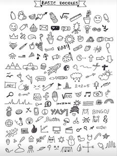 an image of doodles drawn on paper with the words and symbols in black ink