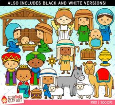 christmas nativity clipart with black and white versions