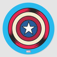 the captain's shield is painted in red, white and blue with a star on it