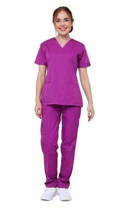 This Dress A Med women's scrubs set includes a double stitched v-neck top. It is perfect for comfort and room and can withstand normal wear and tear. The top has 2 square double stitched pockets and a cell phone pocket for storing both personal and professional items. We've made sure there is enough space for you to store it and it is durable. The top’s slim fit gives you a professional and streamlined look. It is made of a soft microfiber material so it is comfortable for everyone to wear.These Scrubs Style, Medical Scrubs Fashion, Graduation Dresses Long, Scrubs Nursing Uniforms, Slim Fit Cargo Pants, Scrub Style, Women's Uniforms, Hard Workers, Medical Uniforms