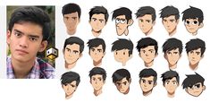 an animation character's face with different facial expressions and haircuts for each individual