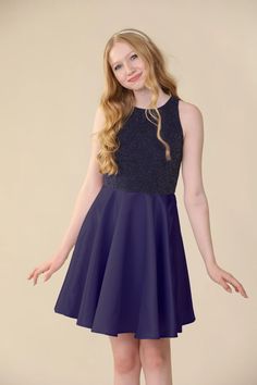 Glitter and Satin Racerback Dress in Navy – Udtfashion Dragonfly Costume, Jennette Mccurdy, Racerback Dress, Satin Skirt, Nordstrom Dresses, Fit And Flare Dress, Fit Flare Dress, Kids Wear