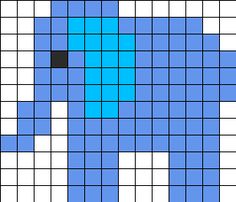 a blue and white cross stitched pattern with squares in the shape of an elephant