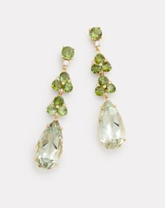 Luxury Tourmaline Earrings For Formal Occasions, Luxury Gemstone Accent Earrings, Elegant Green Briolette Gemstones, Elegant Green Multi-stone Gemstones, Elegant Multi-stone Drop Gemstones, Elegant Long Drop Multi-stone Jewelry, Elegant Multi-stone Long Drop Jewelry, Green Drop Jewelry With Gemstone Accents, Jewelry Stack