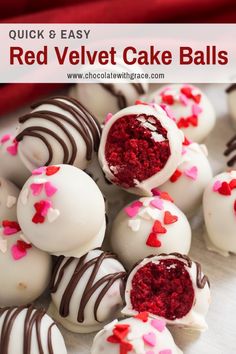 red velvet cake balls with white chocolate and pink sprinkles on the top