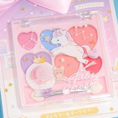 Have fun experimenting with your eye makeup by using this kawaii palette! It comes with heart-shaped pans filled with different eyeshadow colors that you can mix and match! The set comes in a transparent palette that’s decorated with an illustration of a bear and a unicorn. Simply wash your face with soap and water to remove the eye makeup. This super cute eyeshadow palette can also be used by kids! Features 6 various eyeshadow colors All makeup ingredients are safe for children and almost all s Kawaii Palette, Cute Eyeshadow Palette, Heart Eyeshadow, Cute Eyeshadow, Makeup Ingredients, Eyeshadow Colors, Cute Eye Makeup, Kawaii Makeup, Fancy Things