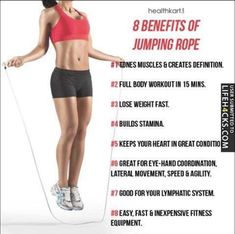 an image of a woman doing exercises on her cell phone, with the text 8 benefits of jumping rope