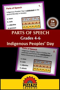 two posters with the words parts of speech and an image of people's day