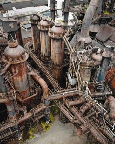 an aerial view of industrial pipes and machinery