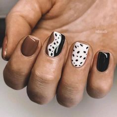 Nail Design For Short Nails, Design For Short Nails, Picasso Nails, Black Nail Design, Short Nail Design, Black And White Nails, Multicolored Nails, Brown Nails Design