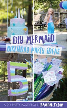 a collage of photos with the words diy mermaid birthday party ideas