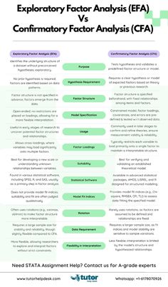 an info sheet with the text exploratory factor analsis fa, and other information