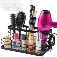 PRICES MAY VARY. ✅【Premium Metal Material】The whole of the hair tool organizer is made of high-quality metal, which is sturdy durable, and can withstand high temperatures, you can safely put hot hairdressing tools in it. ✅【High Capacity】4 compartments to meet your different daily needs, can store hair dryers, curling irons, hair straighteners, combs, makeup brushes, and other hairdressing tools. ✅【Easy to Use/Install】The hair dryer holder can be used in 2 ways. Wall-mounted installation method c Basket Storage Bathroom, Hair Brush Holder, Straightener Holder, Organize Bathroom Countertop, Hair Dryer Stand, Bathroom Sink Organization, Hair Dryer Accessories, Hair Dryer Straightener, Wall Mounted Hair Dryer