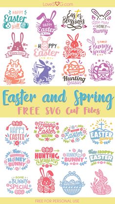 the easter and spring svg cut files are available for use on crafts, cards or other projects