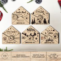 wooden christmas gift tags with the words santa's mail and snowflakes on them