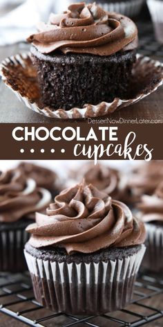 chocolate cupcakes on a cooling rack with frosting