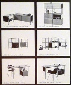 four different types of desks and cabinets