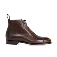 BALMORAL BOOTS IN BROWN GRAIN Formal High Ankle Lace-up Boots With Leather Sole, Business Calf Leather Lace-up Ankle Boots, Business Ankle Boots In Calf Leather, Calf Leather Ankle Boots For Business, Luxury Ankle Lace-up Boots For Business, Business Lace-up Ankle Boots With Rubber Heel Cap, Luxury Lace-up Ankle Boots For Business, Luxury Business Ankle Lace-up Boots, Calf Leather Lace-up Business Boots