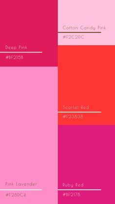 four different shades of pink, red and purple with the same color scheme in each