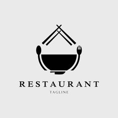 the logo for restaurant tagline with chopsticks and bowl on grey background illustration