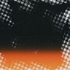 an orange and black abstract painting with halftone dots on the bottom right hand corner