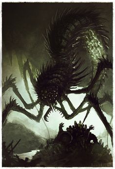 an alien attacking another creature in the dark