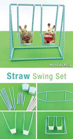 the instructions for how to make a swing set with plastic straws and toothpicks