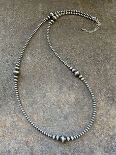 Sterling Silver Pearls Bead Necklace. 30 inch. Necklace Making Ideas, Western Jewelry Rings, Western Jewelry Necklace, Western Fashion Jewelry, Rodeo Jewelry, Beaded Necklace Patterns, Cowgirl Bling, Sterling Silver Bead Bracelet