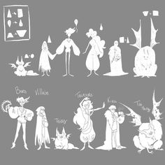 an image of some cartoon characters in different stages of life on the same page as well as their names