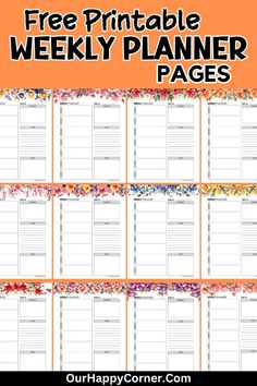 the free printable weekly planner page is shown in orange and black with flowers on it