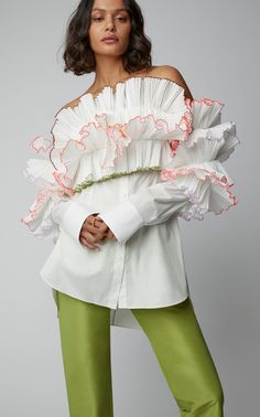 Click product to zoom Organza Fashion, Adidas X Wales Bonner, Frills And Ruffles, Adam Lippes, Fairytale Fashion, Linen Fashion, Rosie Assoulin, Wales Bonner, Bodysuit Fashion