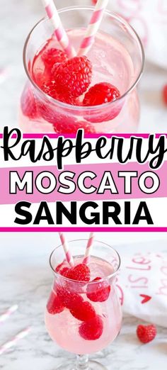 raspberry moscato sangria in a glass with straws