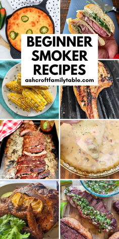 Collage of smoker recipes, including appetizers, main dishes, meats, and sides. Meals For Smoker, Brisket Smoker Recipes Electric, Recipes For Smokers, Gas Smoker Recipes, Recipes Using A Smoker, Smoker Hamburger Recipes, Fun Things To Cook On Smoker, Meals On Smoker, Smoker Recipes For Beginners