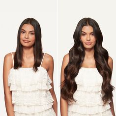 Before and after adding 24" Off Black Balayage Luxy Hair Extensions Before And After Hair Extensions Long, Off Black Balayage, 24 Inch Hair, Balayage Transformation, 24 Inch Hair Extensions, Long Balayage, Black Balayage, Longer Thicker Hair, Before And After Hair