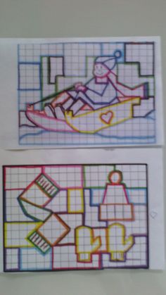 two pieces of paper with drawings on them