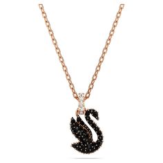 With its captivating intense tones, this refined pendant is inspired by the signature emblem of Swarovski. The design is worn on a rose gold-tone plated chain and features a swan motif, expertly decorated with a pavé of jet black Swarovski ReCreated™ crystals. Wear this alluring piece to add instant sophistication to your style. Swarovski Swan, Cotton Gloves, Branded Bags, Black Rose, Blue Crystals, Ice Blue, Spring Rings, Rhodium Plated, Swarovski Crystals