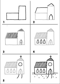 how to draw a church step by step with pictures and instructions for children in english