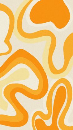 an orange and white abstract painting with wavy lines