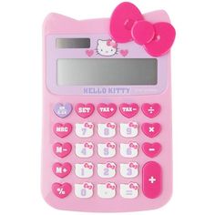 a pink calculator with hello kitty on it