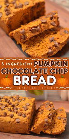 This 3 Ingredient Pumpkin Chocolate Chip Bread is so simple, quick and easy to prepare. The perfect recipe for your Fall breakfast ideas, holiday brunch food, afternoon snack, or even a sweet treat after a meal. This pumpkin recipe only needs a few ingredients, yet packed with flavor and a perfect sweet decadent for your your family and guests! 3 Ingredient Pumpkin Chocolate Chip Muffins, 3 Ingredient Chocolate Chip Pumpkin Bread, Pumpkin Quick Bread Mix Recipes, 3 Ingredients Pumpkin Bread, Pumpkin Bread 2 Ingredients, Three Ingredient Pumpkin Bread, Pumpkin Bread 3 Ingredients, Choc Chip Pumpkin Bread, Easy Pumpkin Chocolate Chip Bread