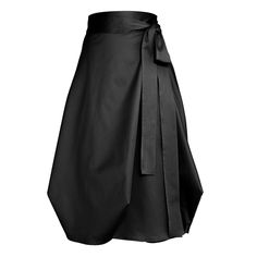 This knee length wrapped skirt in very flattery for all silhouettes. The memory taffeta makes it vary easy to arrange. The A-line is subtly disturbed by the volumetric intervention on the hem, keeping the skirt closer to the body. The long belt can be tied in the back, on the side or on the front, into a ribbon or just hanging. This skirt is made of 95% cotton and 5% elastane. Machine wash at 30 degrees Celsius. Steam iron. Asymmetrical Skirts For Women, Tie Skirt Pattern, Kimono Skirt, Japanese Skirt, Wrap Skirts, Wrap Around Skirt Outfit, Gothic Fitted Cotton Skirt, Luxury Black Lined Wrap Skirt, Black Cotton Asymmetrical Skirt