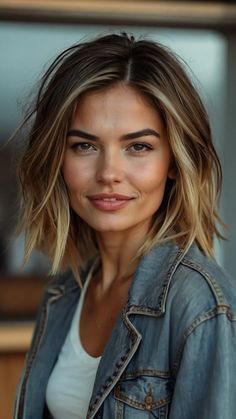 Short Hairstyle With Money Piece, Hair Cuts To Get For Round Face, Best Haircut For Thick Hair Medium, Brunette Balayage Fine Hair, Short Hairstyles With Round Face, Fall Hair Round Face, Bob On Fine Hair, 2024 Hair Highlight Trends, Long Bob Round Face Thick Hair