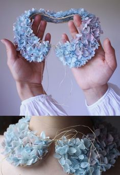 two pictures with flowers on them, one is blue and the other has white petals