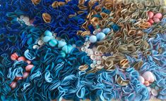 a pile of blue and brown hair clips