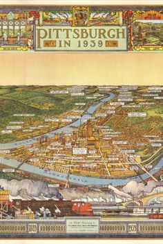 an illustrated map of pittsburgh in 1939