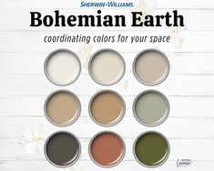 the color scheme for bohemian earth is shown in six different colors, including white and brown