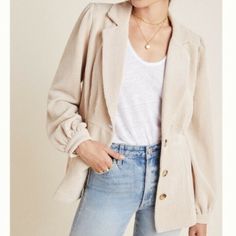 Took The Main Tag Off, But Never Wore The Jacket Extra Buttons Are Still Attached Color Is Called Sand Soft, Lightweight Jacket Measurements Shown In Pictures Button Cuffed Boys Jean Jacket, Victorian Jacket, Checkered Blazer, Green Leather Jackets, Beige Blazer, Straight Jacket, Anthropologie Jacket, Corduroy Blazer, Pink Jacket