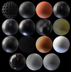 an array of different colored balls on a black background